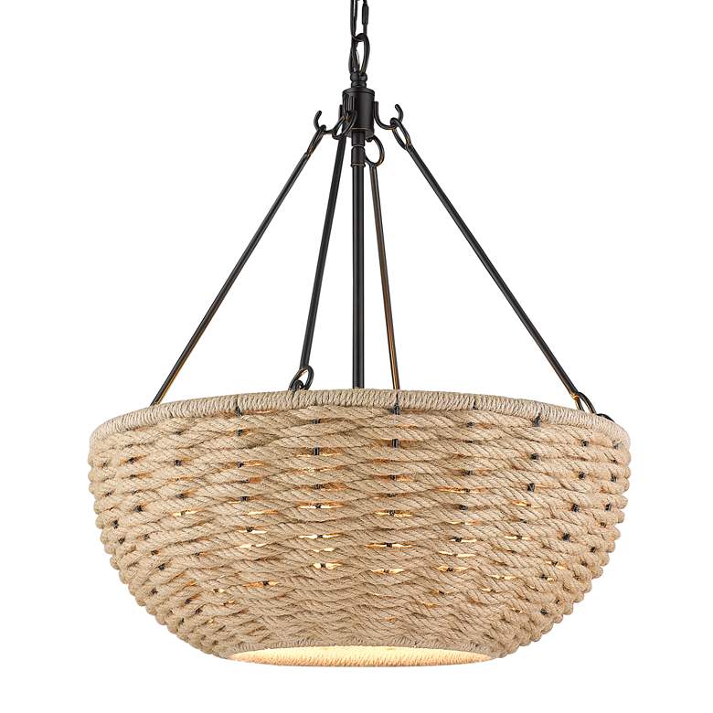 Image 2 Hathaway 20 1/4 inch Wide Matte Black and Rope Basket Pendant Light