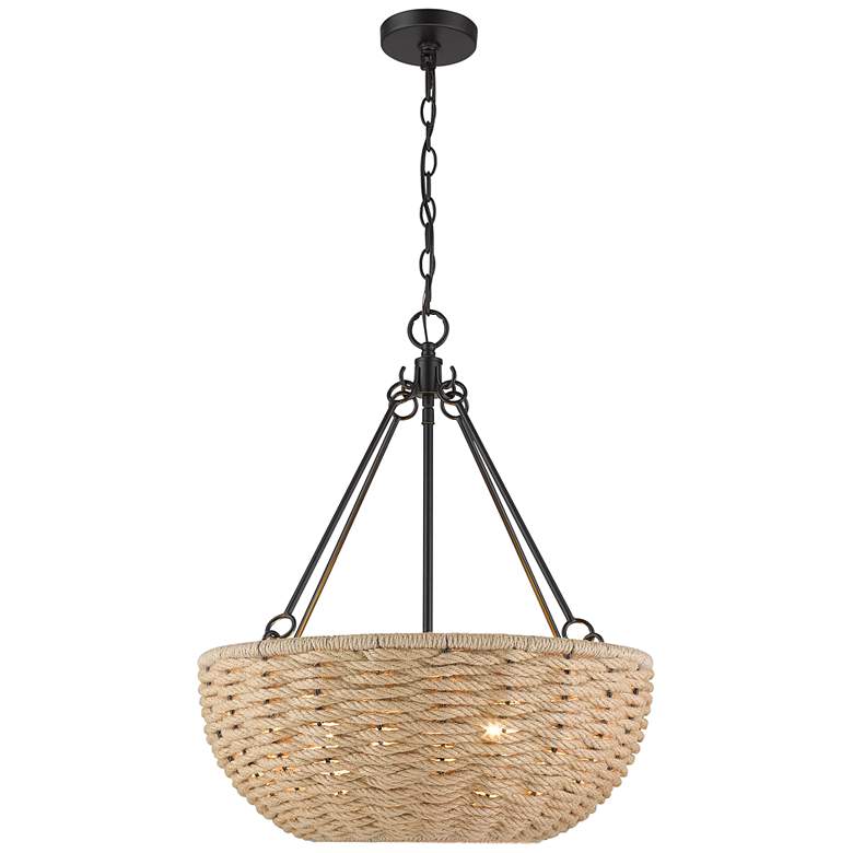 Image 7 Hathaway 20 1/4 inch Wide Matte Black and Rope Basket Pendant Light more views