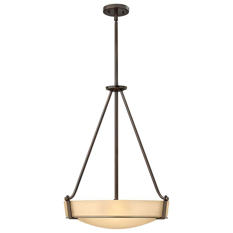 Image 1 Hathaway 20 3/4 inch Wide Bronze with Amber Glass Foyer Pendant