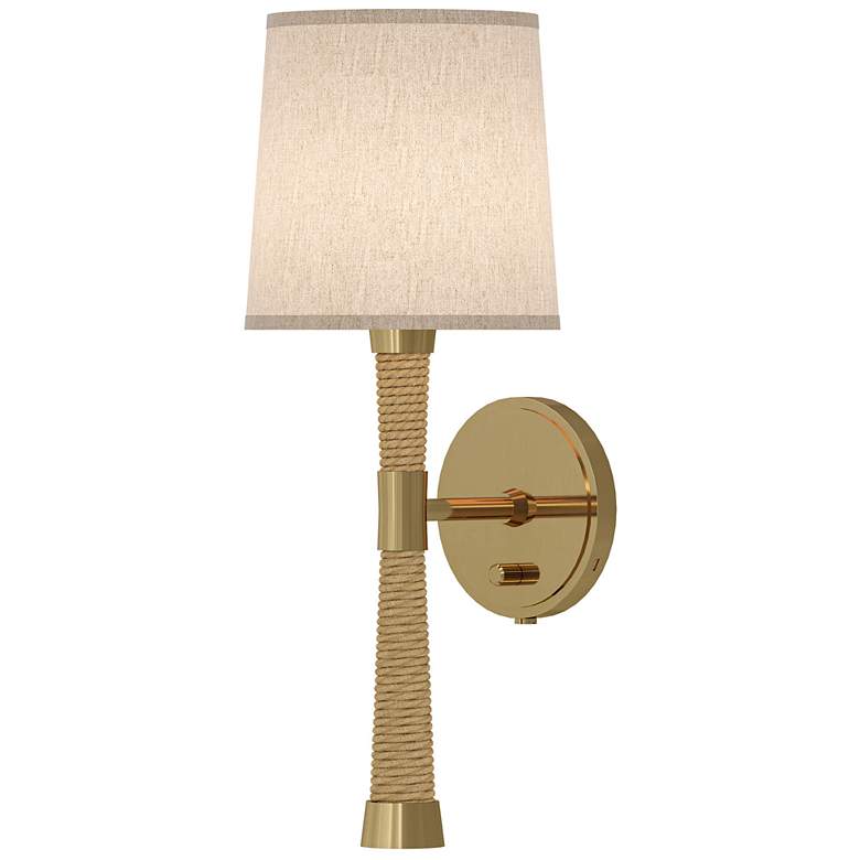 Image 1 Hatteras 18.5"H Natural Rope Brass Wall Sconce w/ Cream Heather Shade