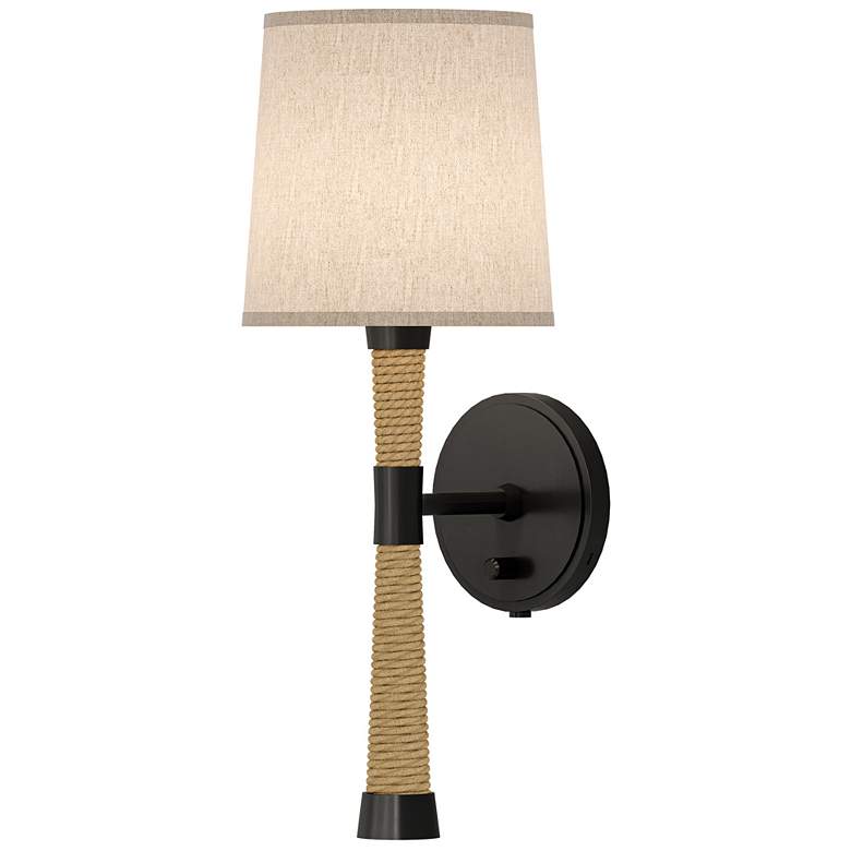 Image 1 Hatteras 18.5"H Natural Rope Bronze Wall Sconce w/ Cream Heather Shade