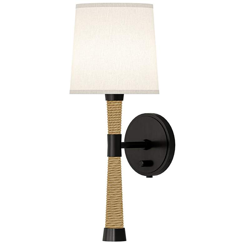 Image 1 Hatteras 18.5"H Natural Rope Bronze Wall Sconce w/ White Fondine Shade