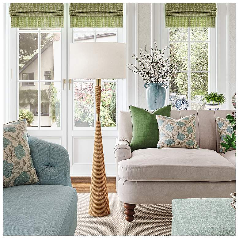 Image 2 Hatteras 61"H Natural Rope And Modern Brass Floor Lamp w/ Fondine Shade more views