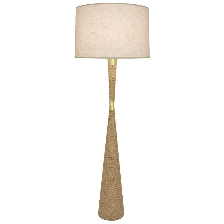 Image 1 Hatteras 61"H Natural Rope And Modern Brass Floor Lamp w/ Heather Shade