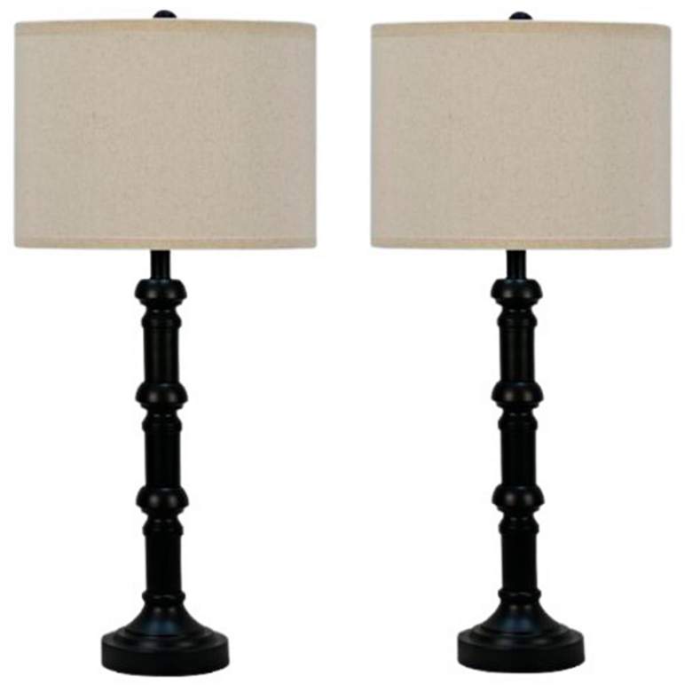 Image 1 Haumea Satin Black Stacked Candlestick Table Lamps Set of 2