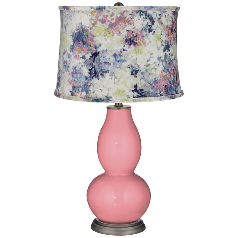 Image 1 Haute Pink Double Gourd Table Lamp w/ Multi-Color Paint Shade