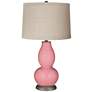 Haute Pink Linen Drum Shade Double Gourd Table Lamp