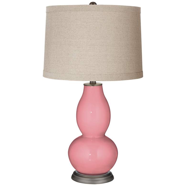Image 1 Haute Pink Linen Drum Shade Double Gourd Table Lamp