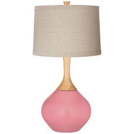 Image1 of Haute Pink Natural Linen Drum Shade Wexler Table Lamp