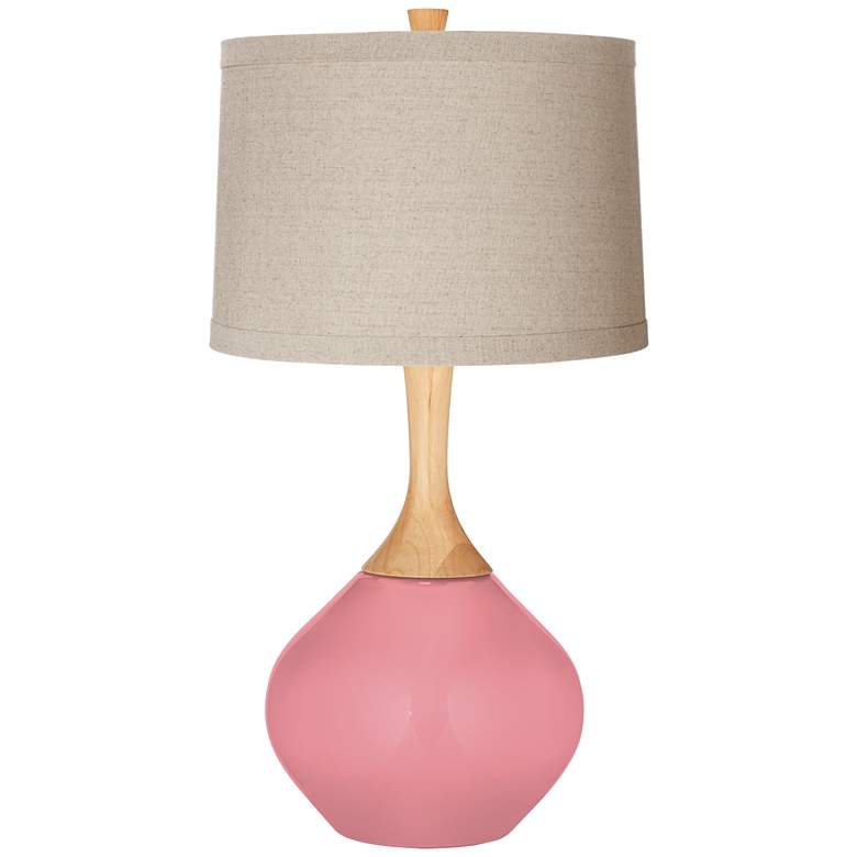 Image 1 Haute Pink Natural Linen Drum Shade Wexler Table Lamp