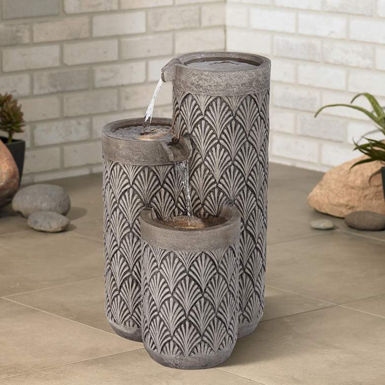 Image 2 Havara 26 inchH Gray Stone 3-Tier Outdoor LED Floor Fountain