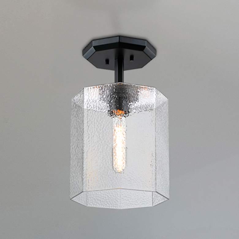 Image 1 Haven 10 in. Matte Black Modern Semi-Flush Mount with Glass Shade