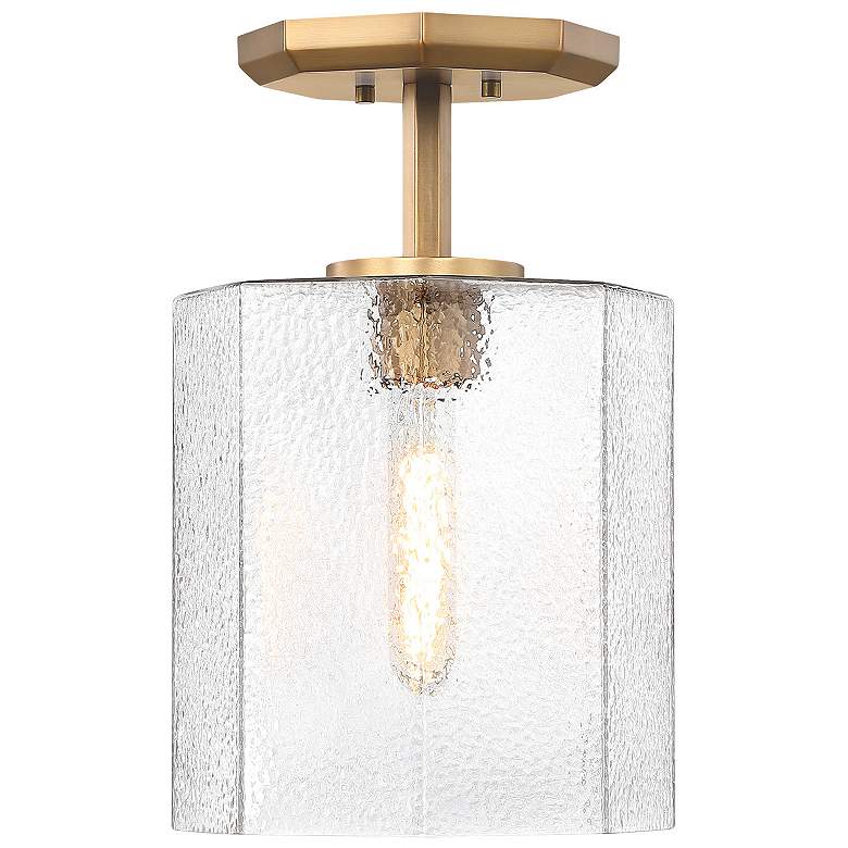Image 2 Haven 10 in. Old Satin Brass Modern Semi-Flush Mount with Glass Shade