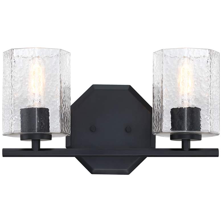 Image 1 Haven 16 in. 2-Light Matte Black Vanity Light with Clear Rippled Glass