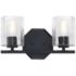 Haven 16 in. 2-Light Matte Black Vanity Light with Clear Rippled Glass