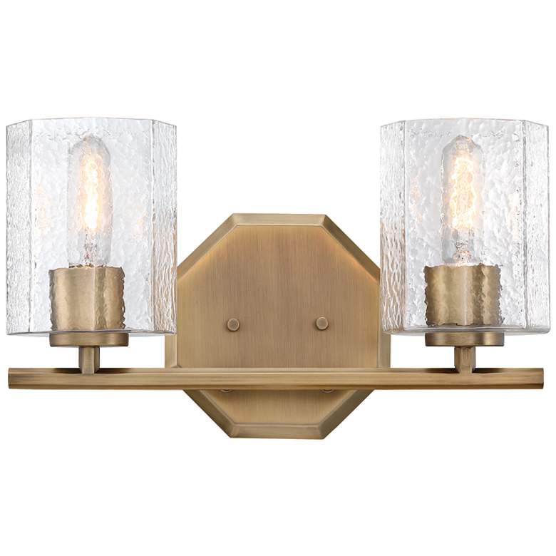Image 1 Haven 16 in. 2-Light Old Satin Brass Vanity Light with Clear Rippled Glass