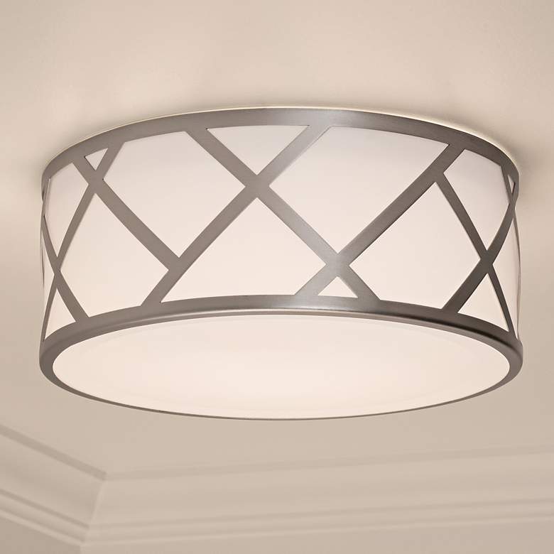 Image 1 Haven 21" Wide Satin Nickel Drum Ceiling Light