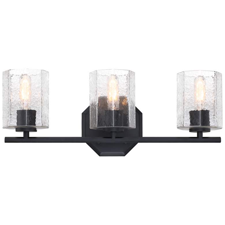 Image 1 Haven 24 in. 3-Light Matte Black Vanity Light with Clear Rippled Glass