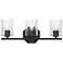 Haven 24 in. 3-Light Matte Black Vanity Light with Clear Rippled Glass
