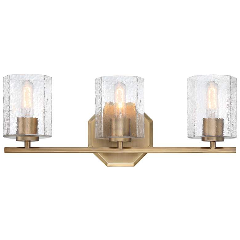 Image 1 Haven 24 in. 3-Light Old Satin Brass Vanity Light with Clear Rippled Glass