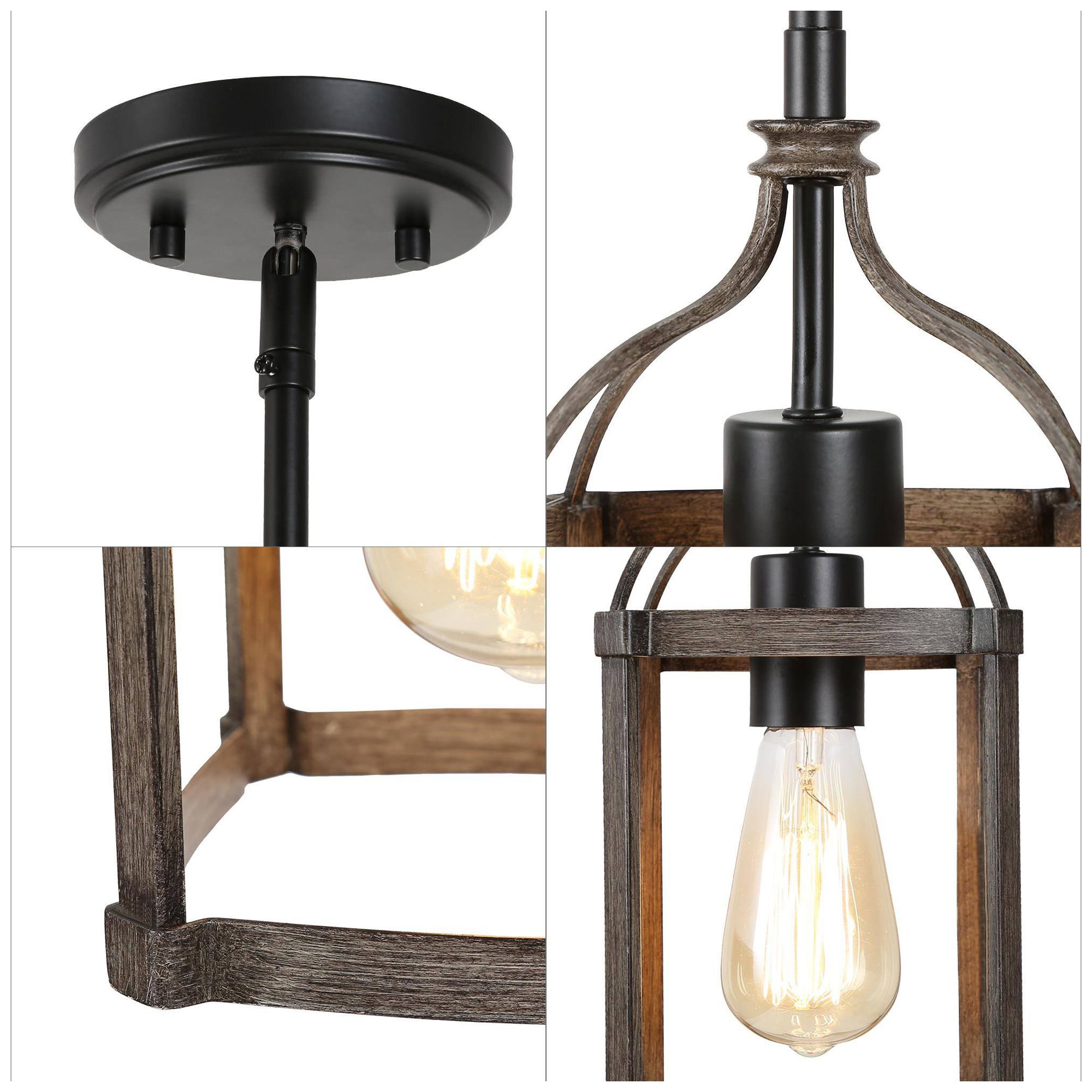 Thumbnail3 of Haven 5.5"W 1-Light Farmhouse Cylinder Wood Grain Metal Lantern Pendant more views