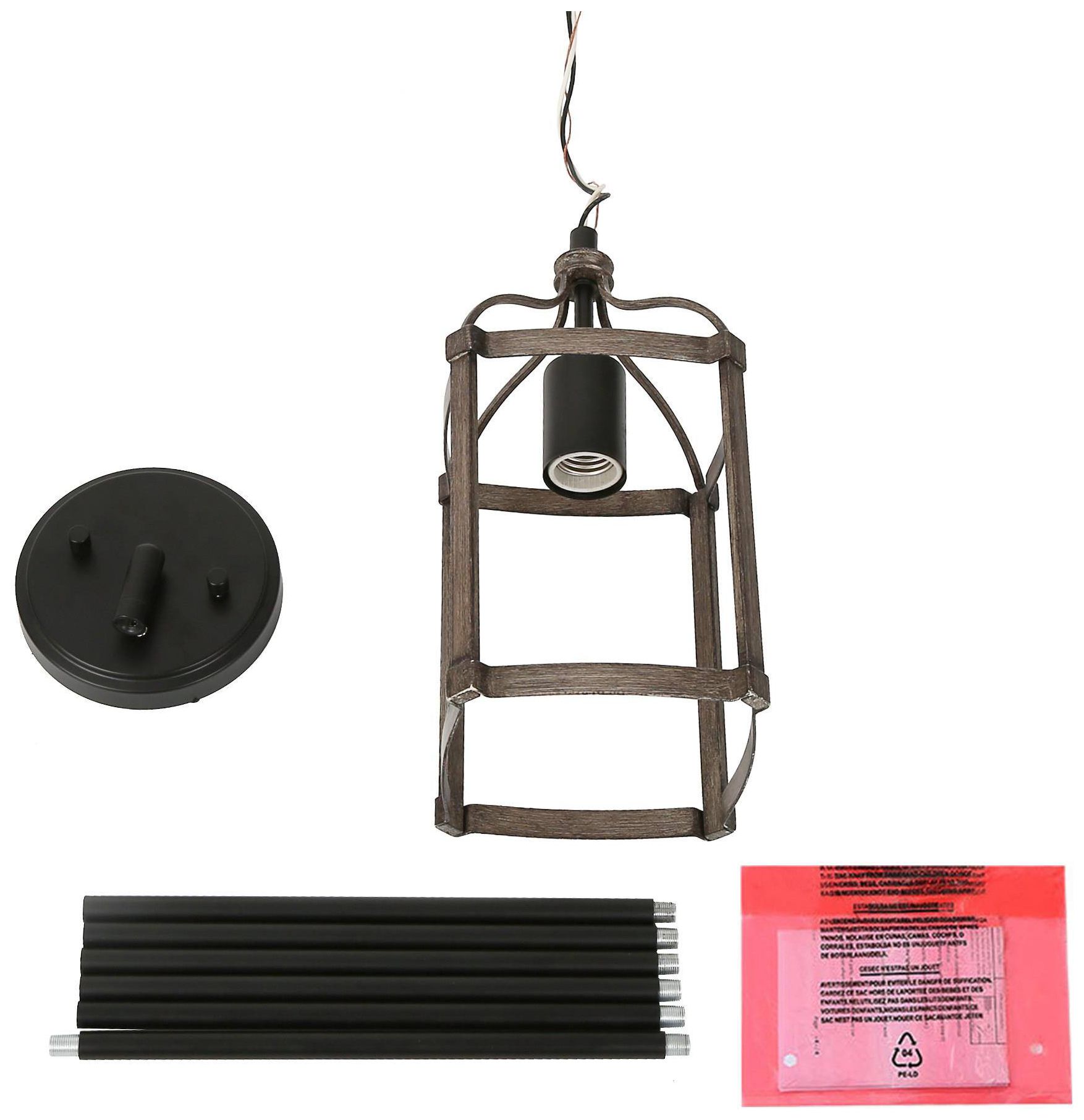 Thumbnail4 of Haven 5.5"W 1-Light Farmhouse Cylinder Wood Grain Metal Lantern Pendant more views