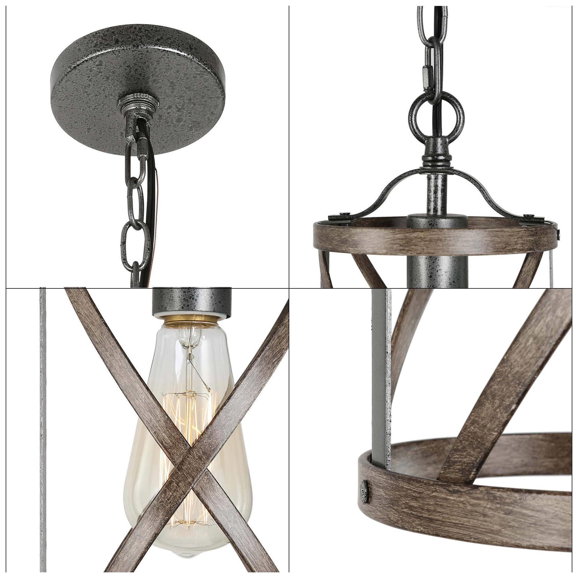 Image 3 Haven 5.9"W 1-Light Farmhouse Cylinder Wood Grain Metal Pendant more views