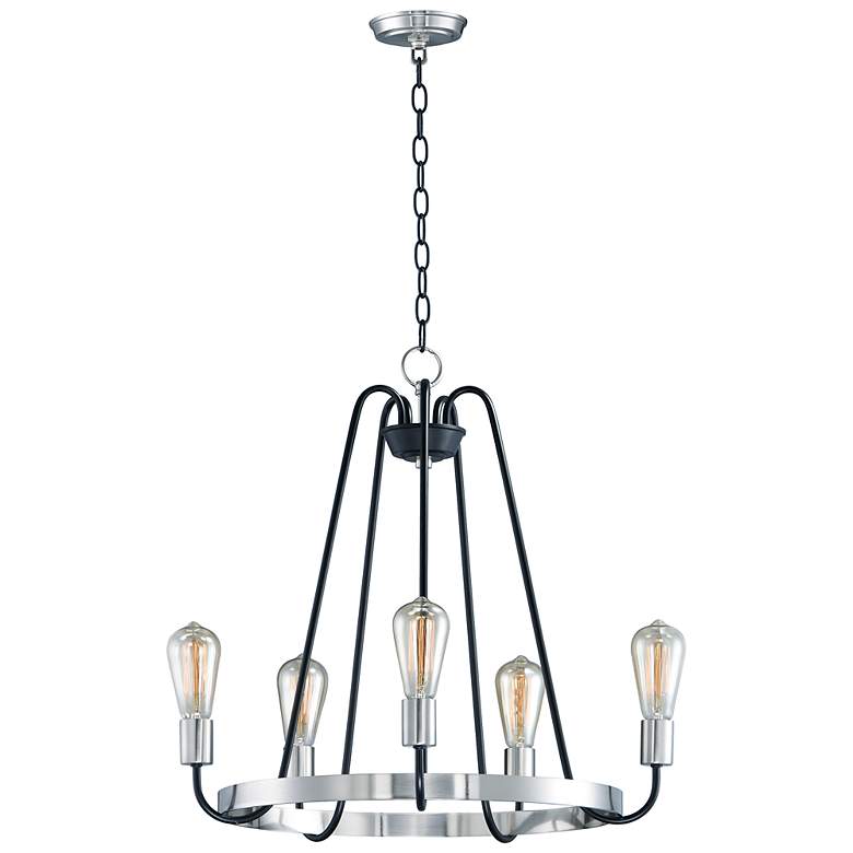 Image 1 Haven 5-Light 23.75" Wide Black/Satin Nickel Chandelier