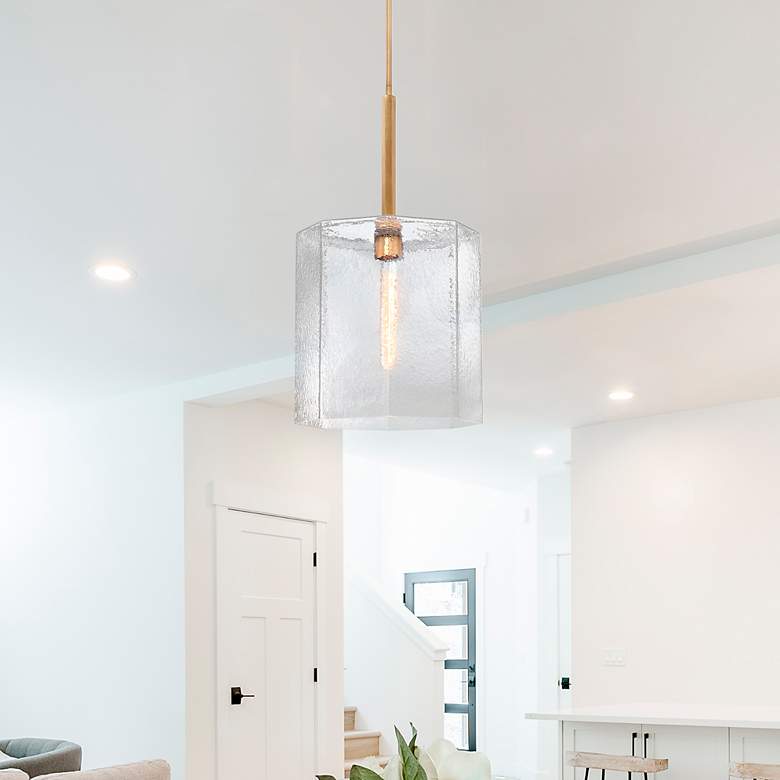 Image 2 Haven 60 Watt 1-Light 14"Old Satin Brass Geometric Pendant Light Shade more views