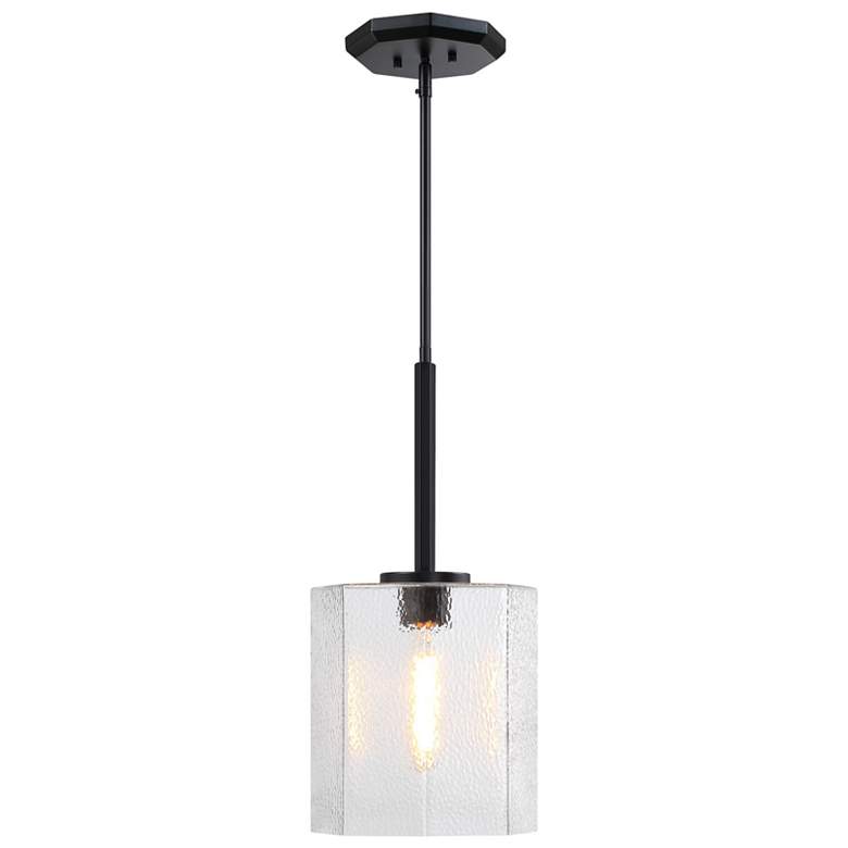 Image 1 Haven 60 Watt 1-Light Matte Black Geometric Pendant Light with Glass Shade