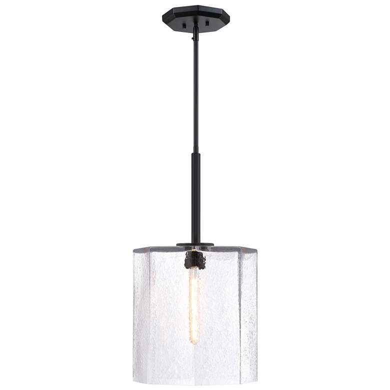 Image 1 Haven 60 Watt 1-Light Matte Black Geometric Pendant Light with Glass Shade
