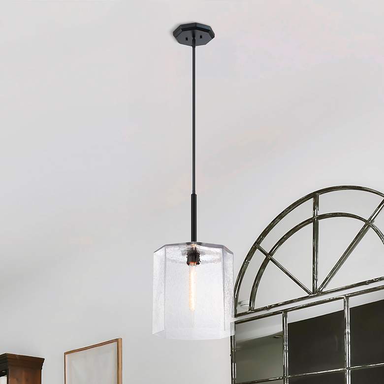 Image 2 Haven 60 Watt 1-Light Matte Black Geometric Pendant Light with Glass Shade more views