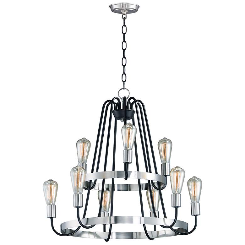 Image 1 Haven 9-Light 27" Wide Black/Satin Nickel Chandelier