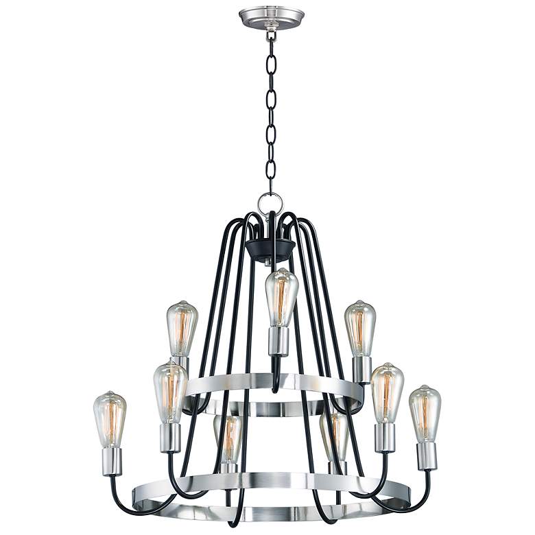 Image 1 Haven 9-Light 27 inch Wide Black/Satin Nickel Chandelier