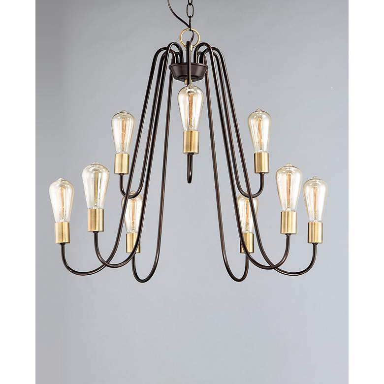 Image 3 Haven 9-Light 27" Wide Oil Rubbed Bronze/Antique Brass Chandelier more views