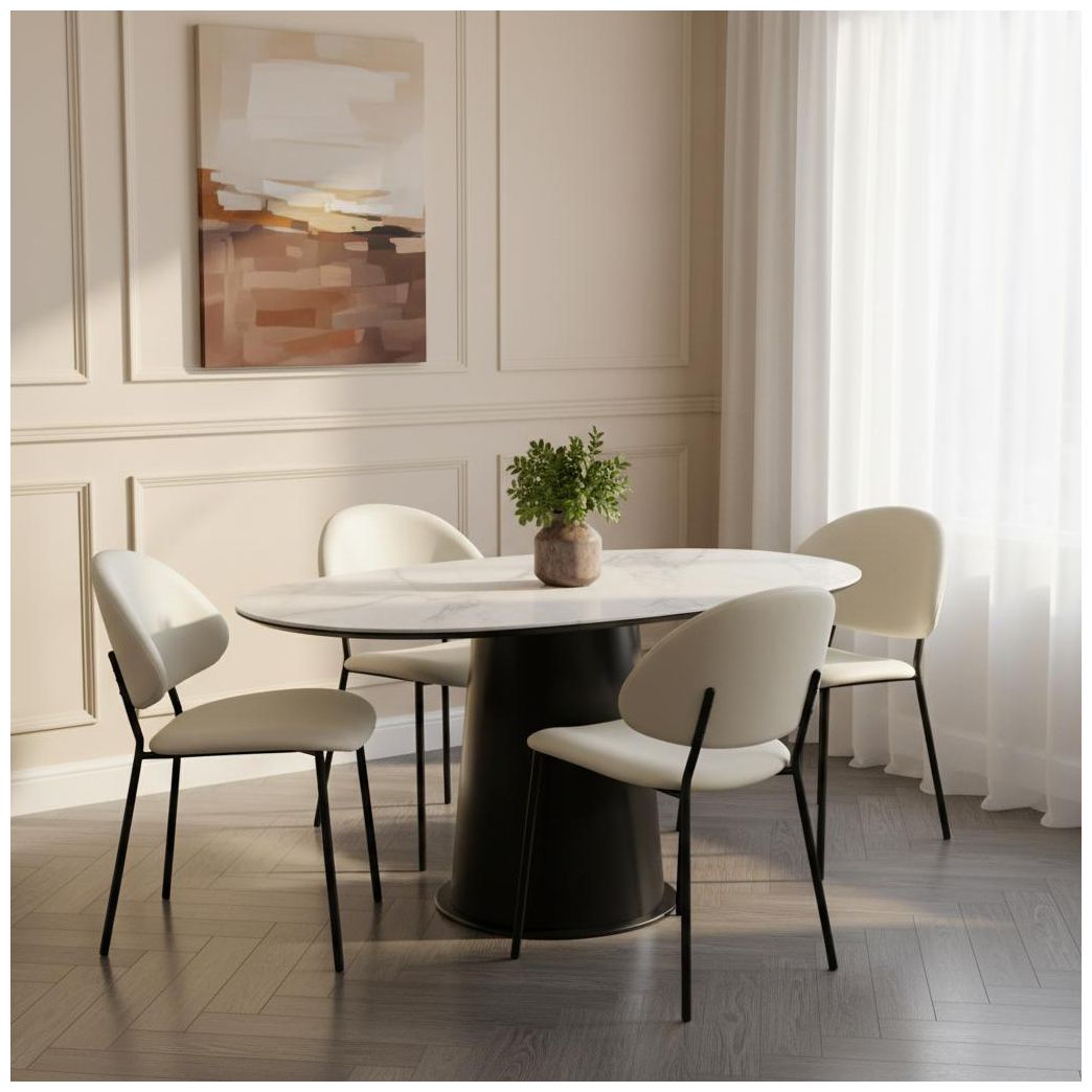 Image 3 Haven Modern Vegan Leather Metal Side Chair in Ivory - Set of 4 more views