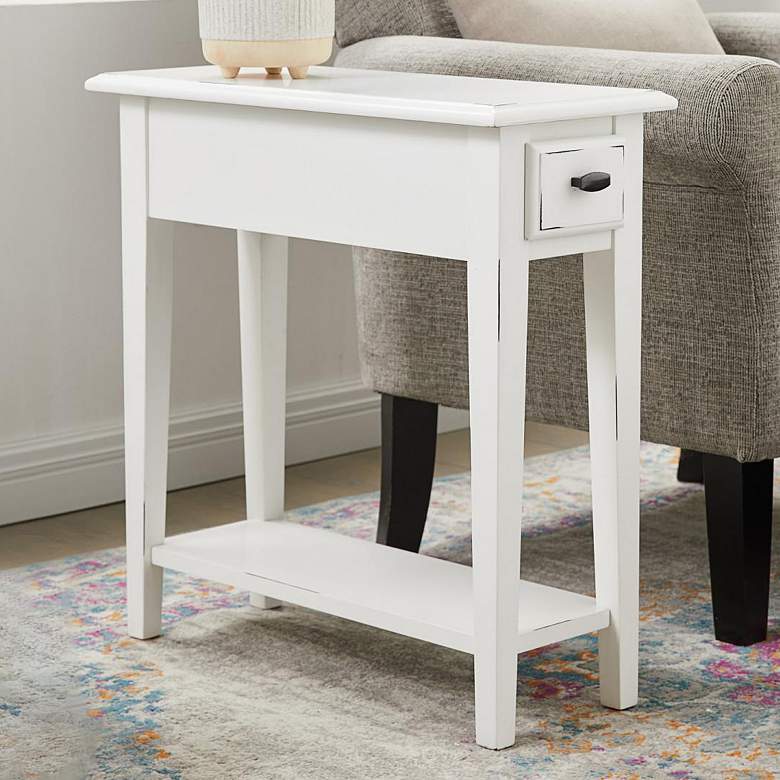 Image 1 Haven Ridge 10"W Farmhouse White 1-Drawer Narrow End Table