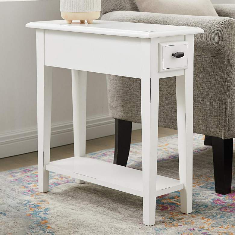 Image 1 Haven Ridge 10 inchW Farmhouse White 1-Drawer Narrow End Table