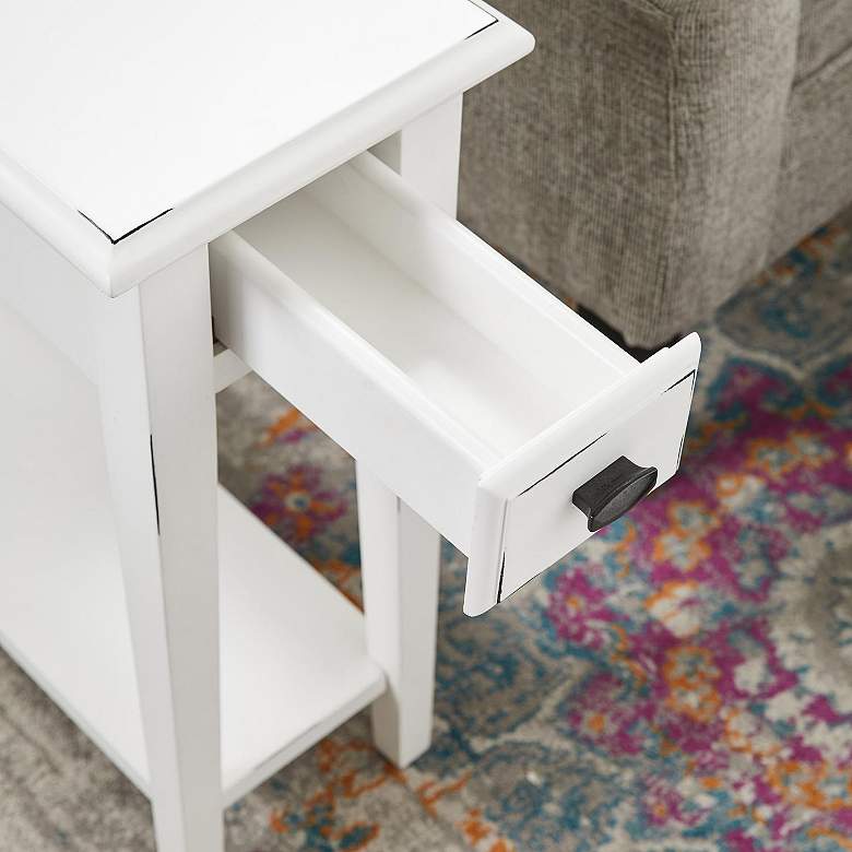 Image 3 Haven Ridge 10 inchW Farmhouse White 1-Drawer Narrow End Table more views