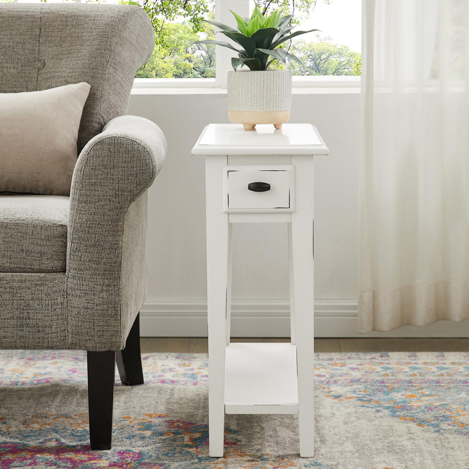 Haven Ridge 10"W Farmhouse White 1-Drawer Narrow End Table