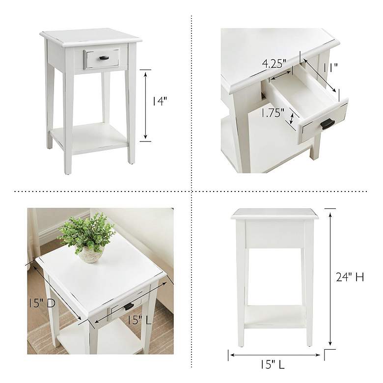 Image 7 Haven Ridge 15 inchW Farmhouse White 1-Drawer Square End Table more views