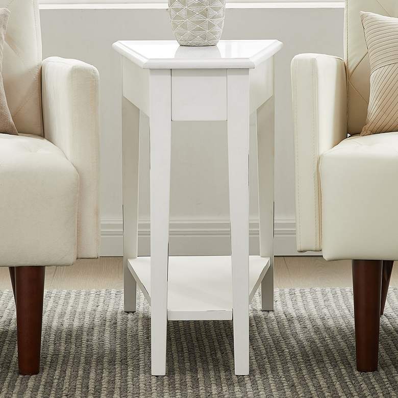 Image 1 Haven Ridge 15 inchW Farmhouse White Wood Wedge End Table