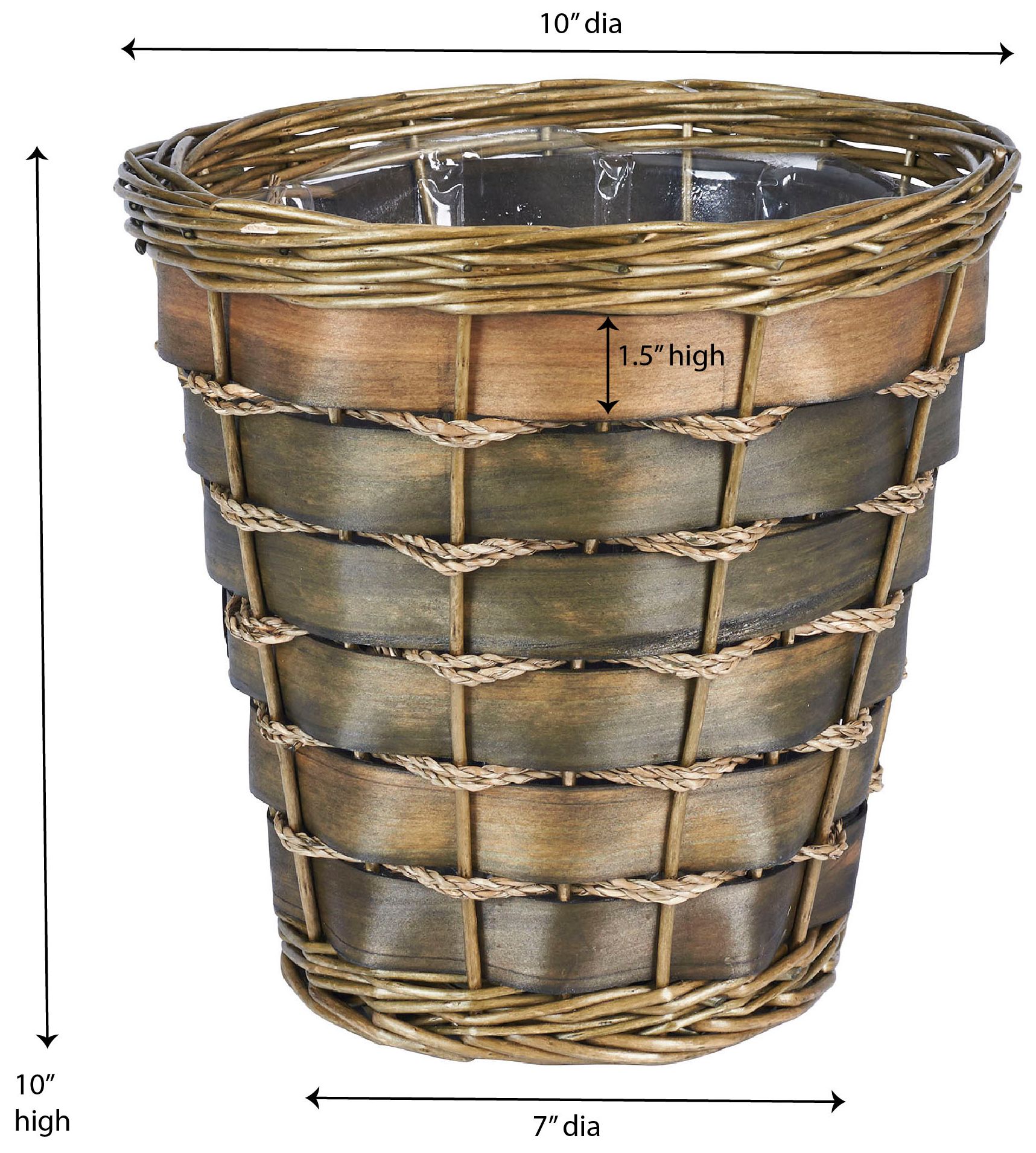 Image 3 Haven Wicker Waste Basket, Small, Removable Plastic Liner, Handwoven more views