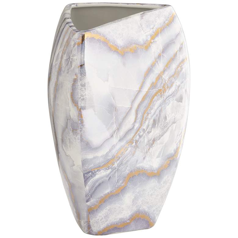 Image 1 Havenne 11 inchH Shiny Blue Marble Ceramic Decorative Vase