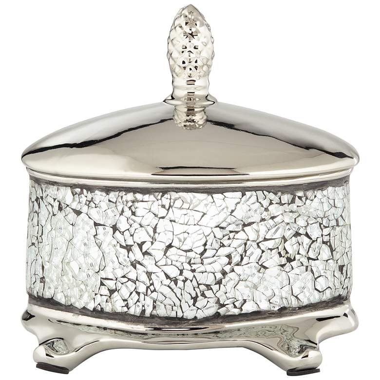 Image 1 Havenne Shiny Silver Ceramic Decorative Jar with Lid