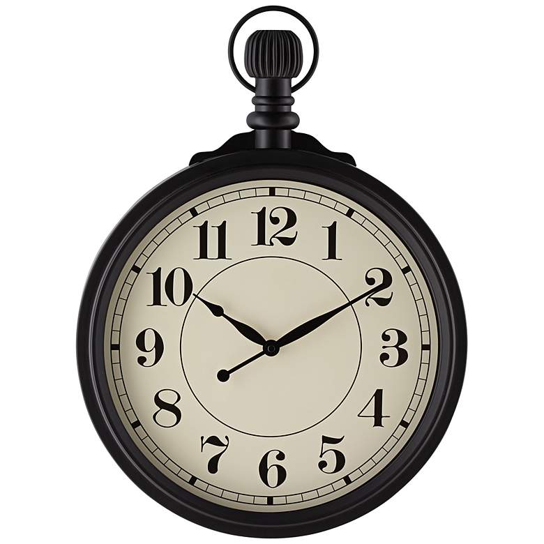 Image 1 Haverford Black Metal Pocket Watch 15 inch Round Wall Clock