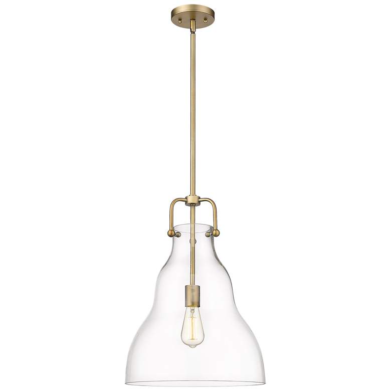 Image 1 Haverhill 14" Brushed Brass Stem Hung Pendant w/ Clear Shade