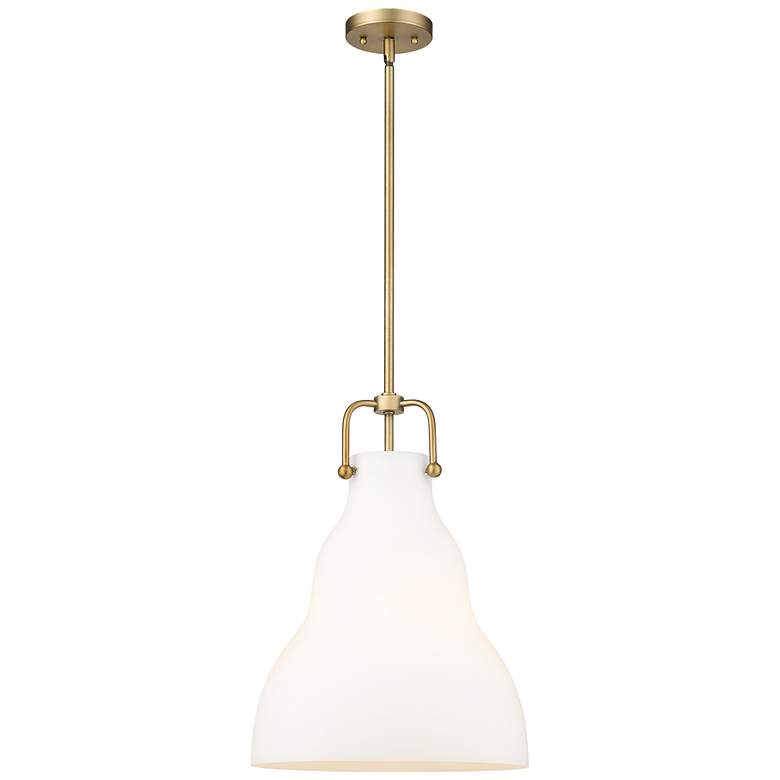 Image 1 Haverhill 14" Brushed Brass Stem Hung Pendant w/ Matte White Shade