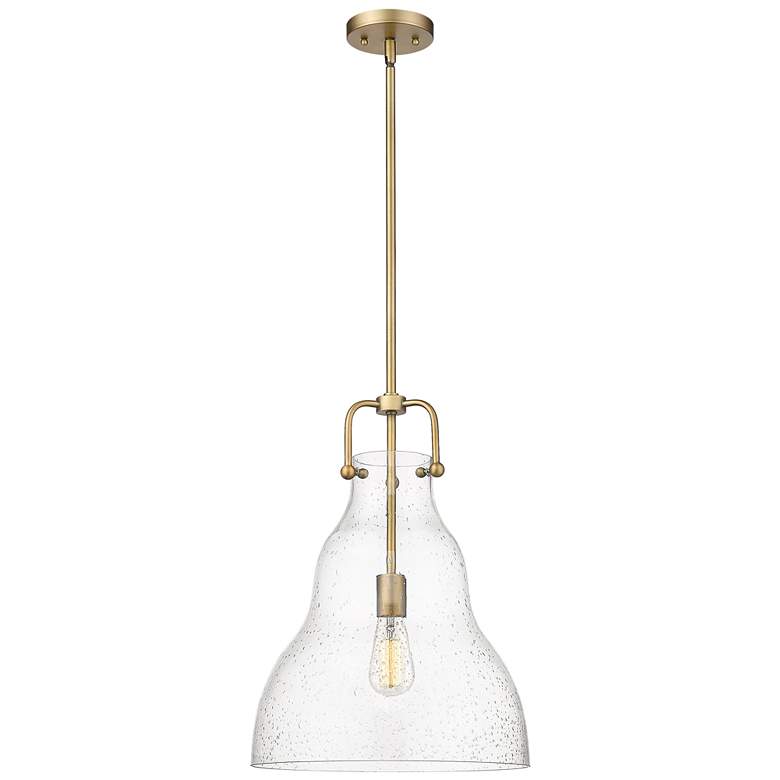 Image 1 Haverhill 14" Brushed Brass Stem Hung Pendant w/ Seedy Shade