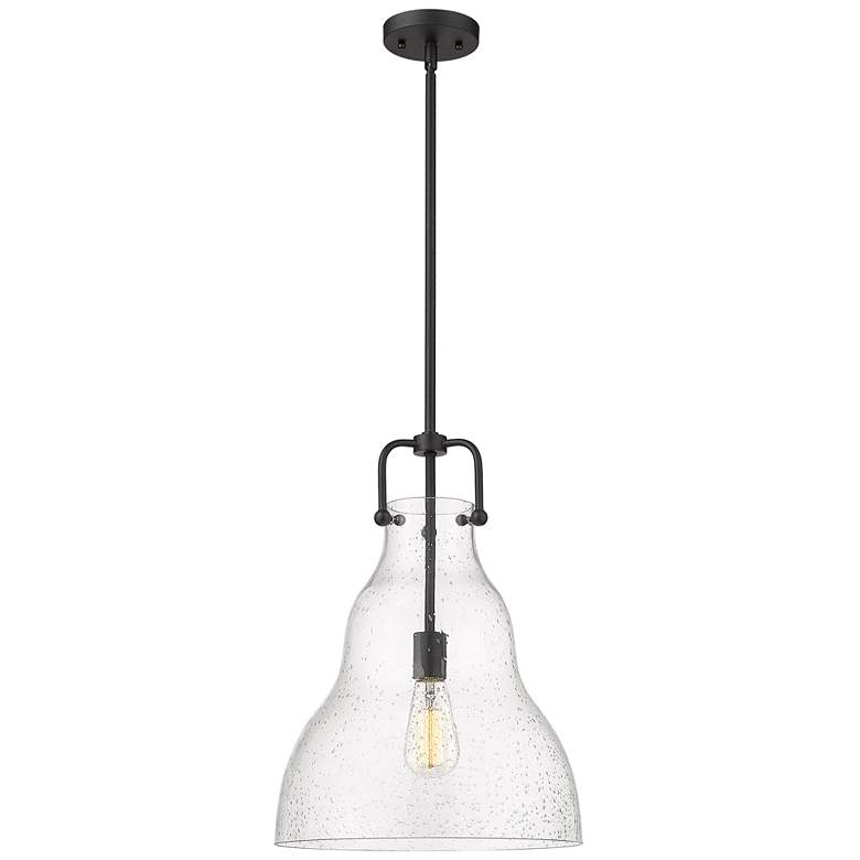 Image 1 Haverhill 14" Matte Black LED Stem Hung Pendant With Seedy Shade